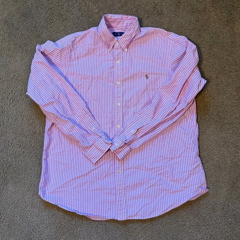 Polo Ralph Lauren Men's XL Pink White Stripe Oxford Button Down Shirt Multi Pony